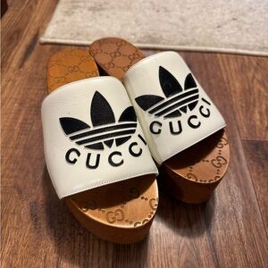 Gucci White and Black Logo Slides